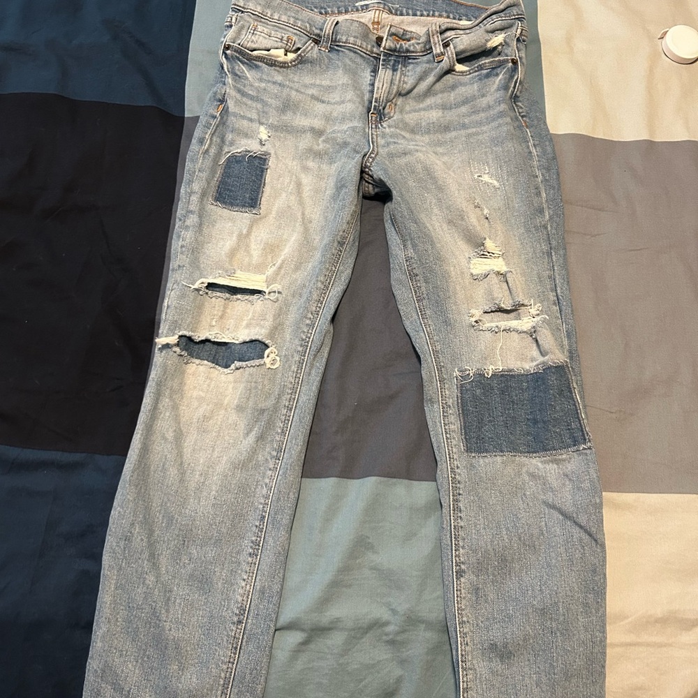 Old Navy Light Blue Patchwork Boyfriend Denim Jeans